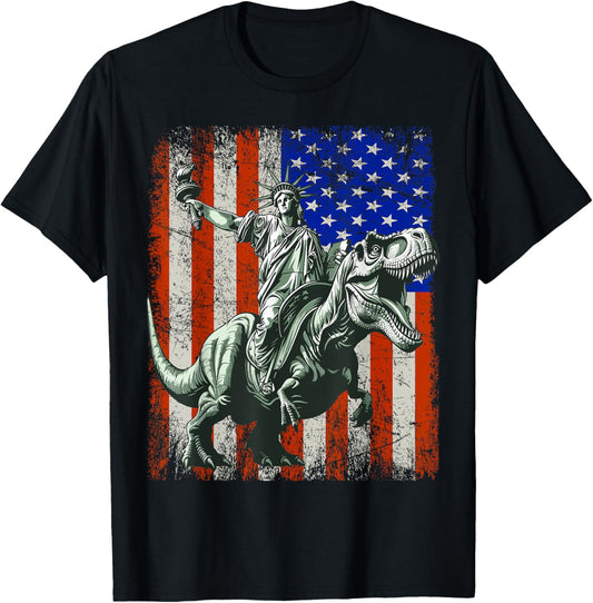Dino Statue of liberty riding dinosaur T-Shirt