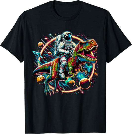 Astronaut Riding T-Rex Dinosaur Astro T-Rex Space T-Shirt