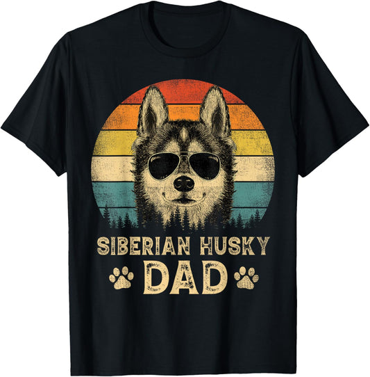 Vintage Siberian Husky Dad Dog Lovers Father's Day Tee T-Shirt