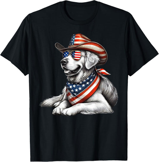 Golden Retriever American Flag Sunglasses 4th Of July T-Shirt