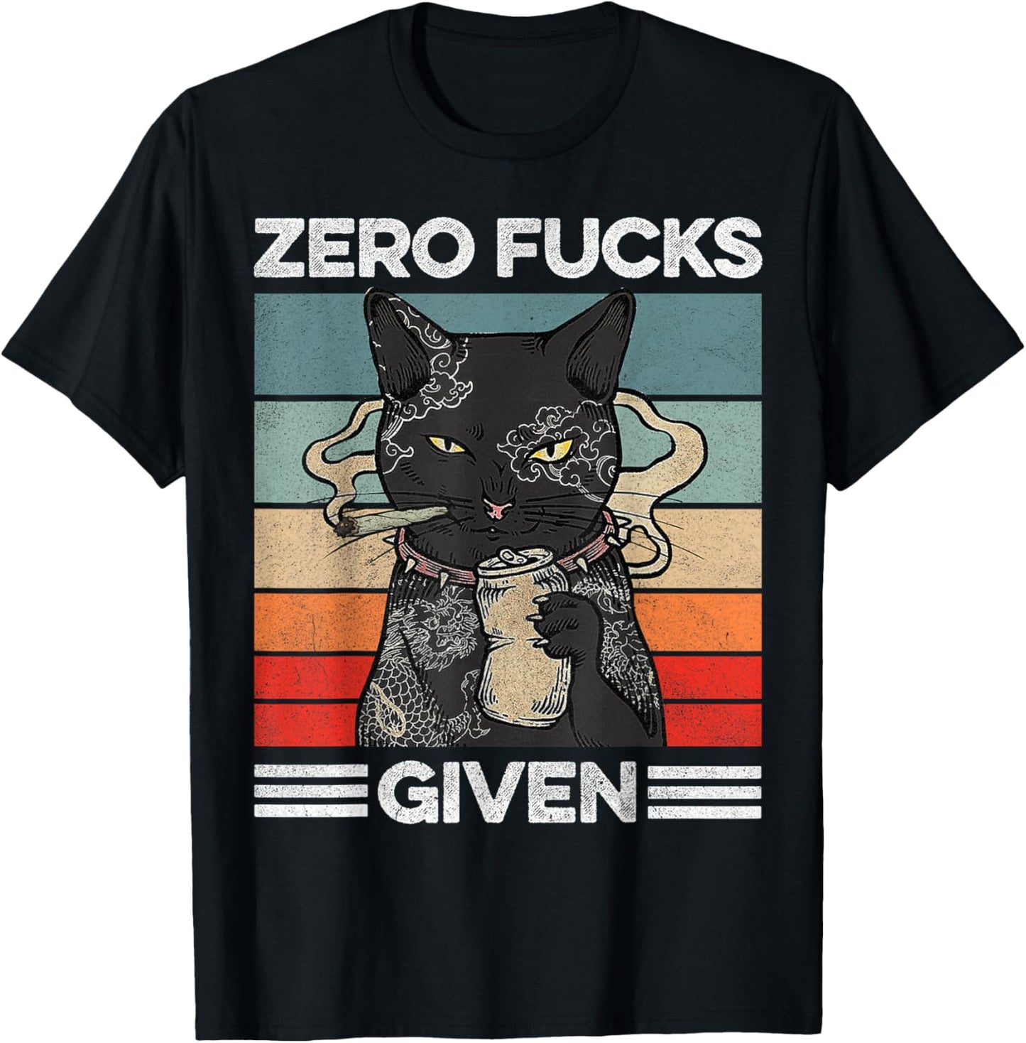 Zero Fucks Given Funny Black Cat Weed Cannabis Marijuana 420 T-Shirt