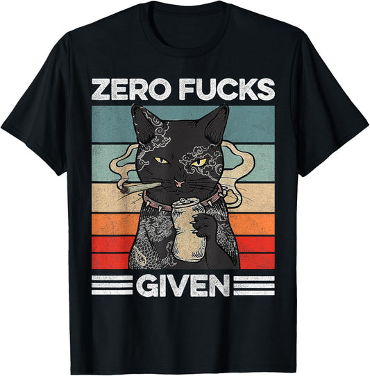 Zero Fucks Given Funny Black Cat Weed Cannabis Marijuana 420 T-Shirt