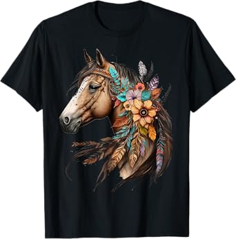 Floral Wild Horse Country Horse Riding T-Shirt