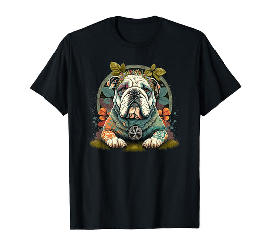 Funny Bulldog Dog Hippie T-Shirt