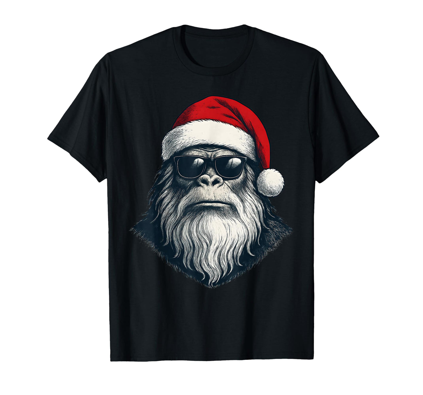 Bigfoot Face Sunglasses Santa Christmas Funny Xmas Sasquatch T-Shirt