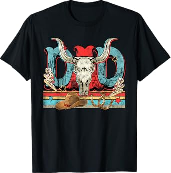 Bull Skull Dad Music Country, Western Dad, Dad Western Rodeo T-Shirt