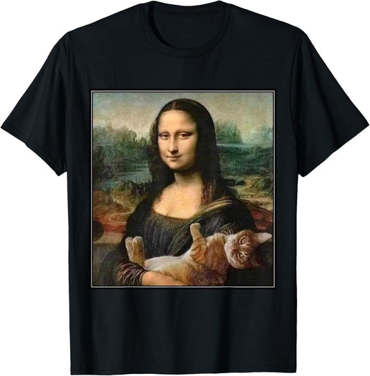 Mona Lisa With Kitty Cat Da Vinci Art T-Shirt