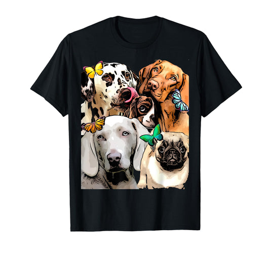 Cute Funny Dogs and Butterflies Graphic Trending Prints T-Shirt