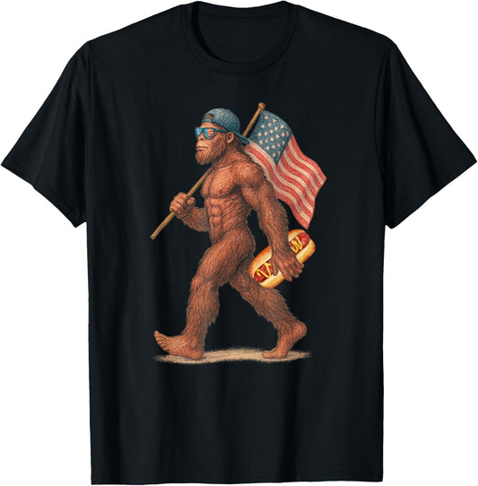 Hot Dog 4th Of July Vintage Sasquatch Funny 4th Of July T-Shirt