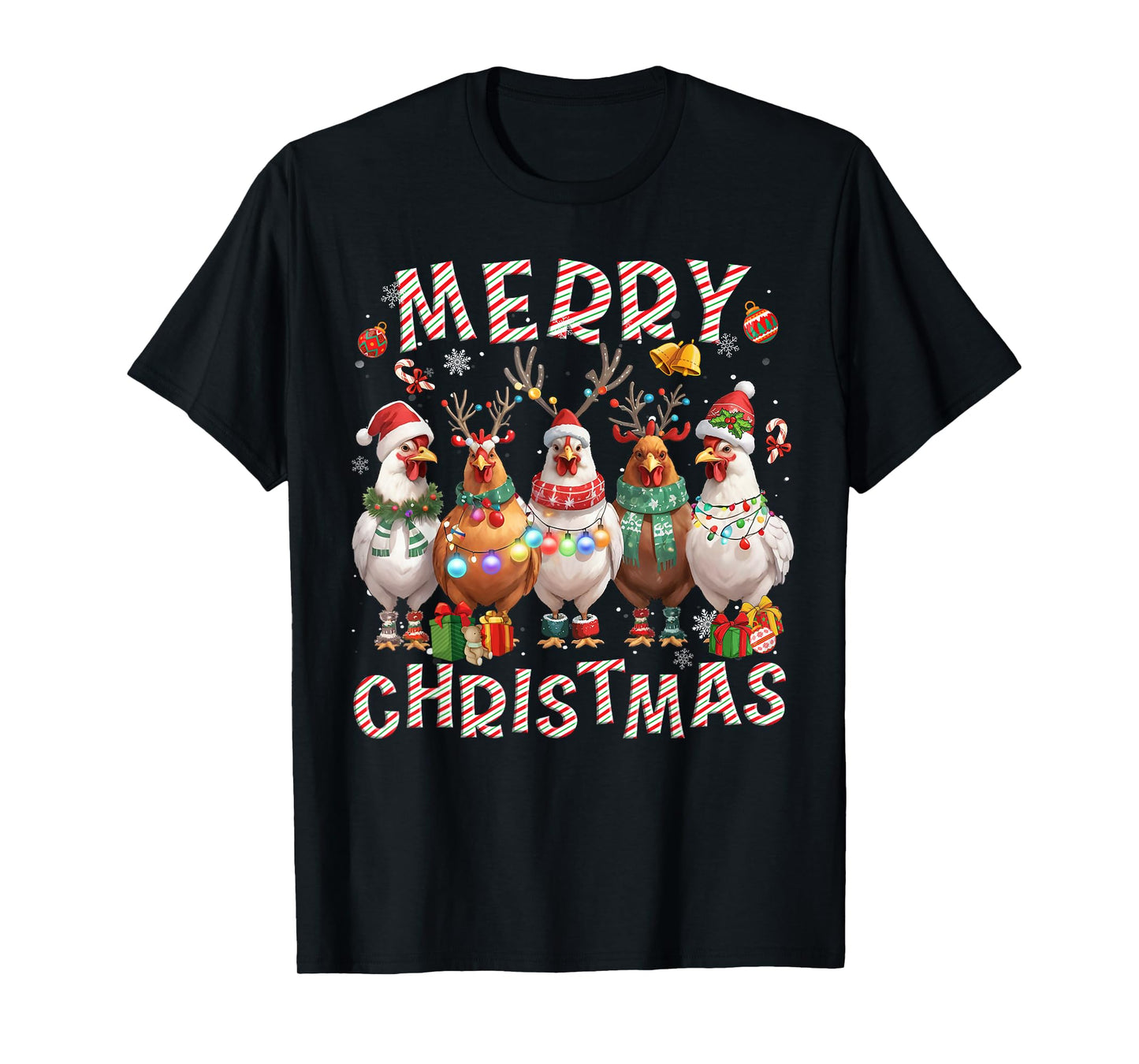 Christmas Lights Chicken Santa Funny Xmas Tree T-Shirt