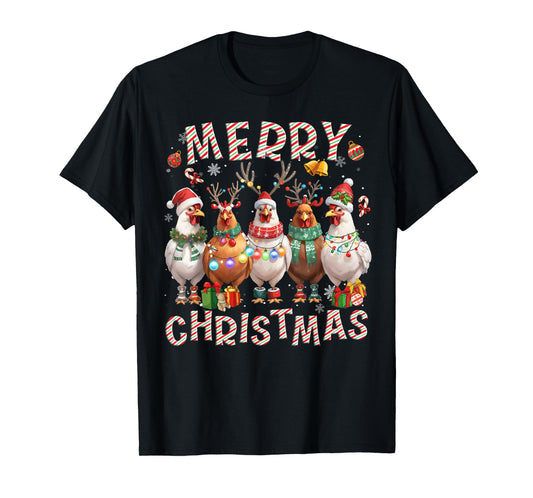 Christmas Lights Chicken Santa Funny Xmas Tree T-Shirt
