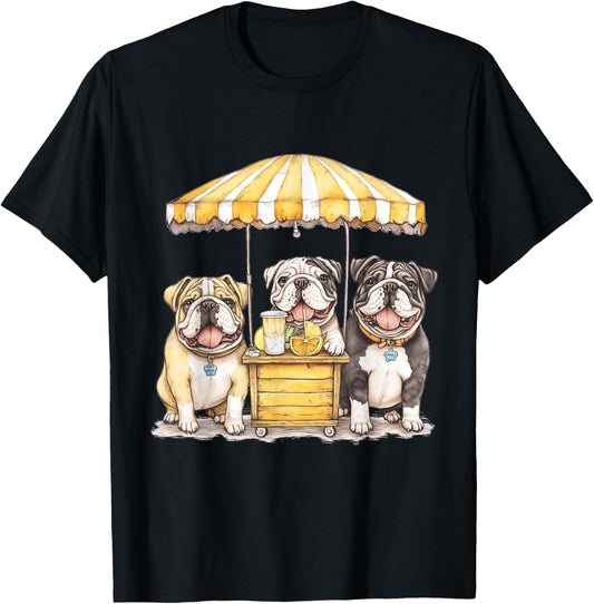 Cute English Bulldogs Running A Lemonade Stand Funny Dogs T-Shirt