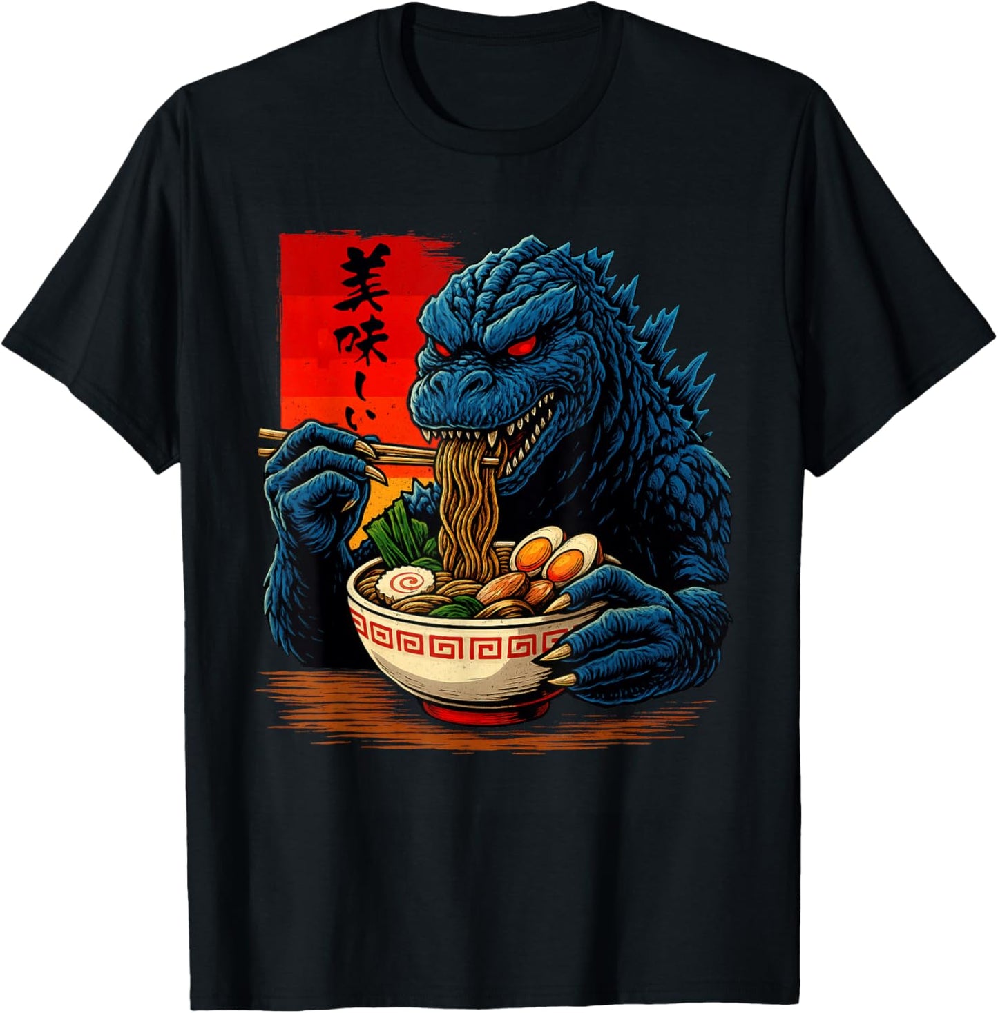 Funny Kaiju Eating Ramen Japanese Monster Lover Birthday Boy T-Shirt