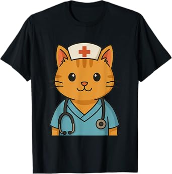 Adorable Cat Nurse Design for Animal Lovers Funny Cats Lover T-Shirt for Men Women