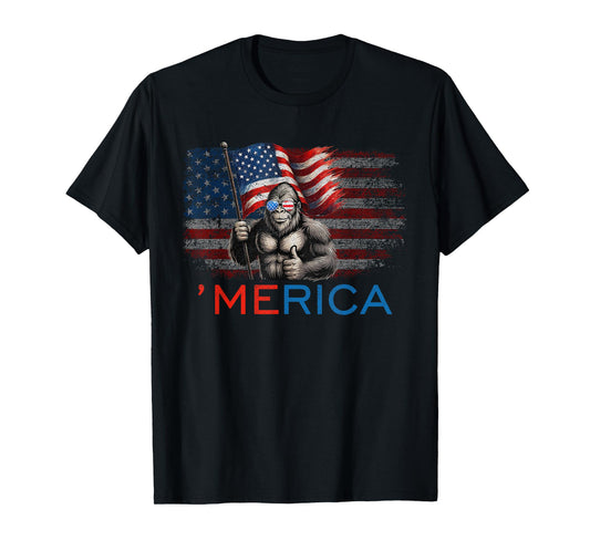 Bigfoot Merica American Flag Patriotic 4th Of July T-Shirt