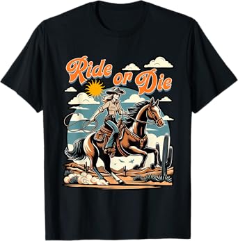 Vintage 1950s Cowgirl Horse Ride Or Die Country Western Life T-Shirt