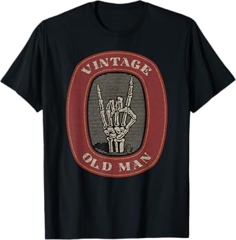 Funny Old Man Guy Vintage Graphic Skeleton Hand T-Shirt