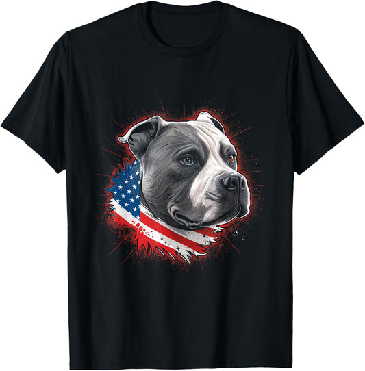 Pitbull American Flag Dog Patriotic Pet Lover T-Shirt