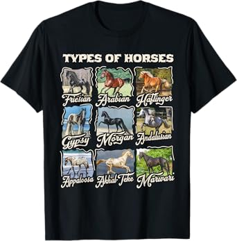 Funny Horse Breeds Cute Animal Gift Teen Girls Women Riding T-Shirt
