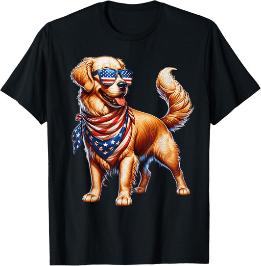 Golden Retriever American Flag USA America 4th Of July T-Shirt