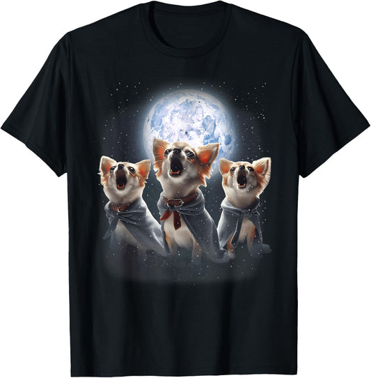 3 Chihuahuas Howling At The Moon Funny Chihuahua Dog Pet T-Shirt