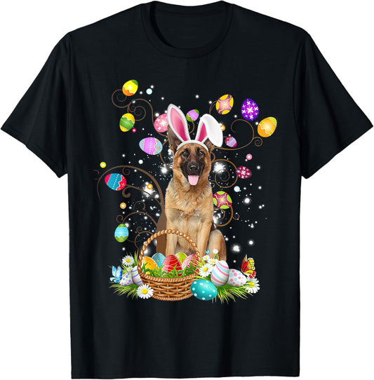German Shepherd Dog Easter Egg Hunting Basket Easter Day T-Shirt