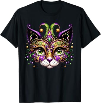 Meowdy Gras Cat Kitten Masquerade Mardi Gras Beads T-Shirt for Men Women