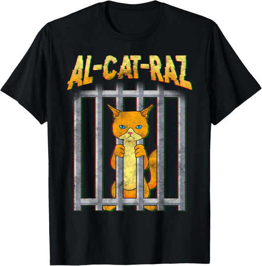 AL CAT RAZ Alcatraz Cat in Prison Behind Bars Funny T-Shirt