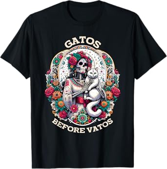 Gatos Before Vatos Tarot Card Skeleton Cat Mexican Fiesta T-Shirt