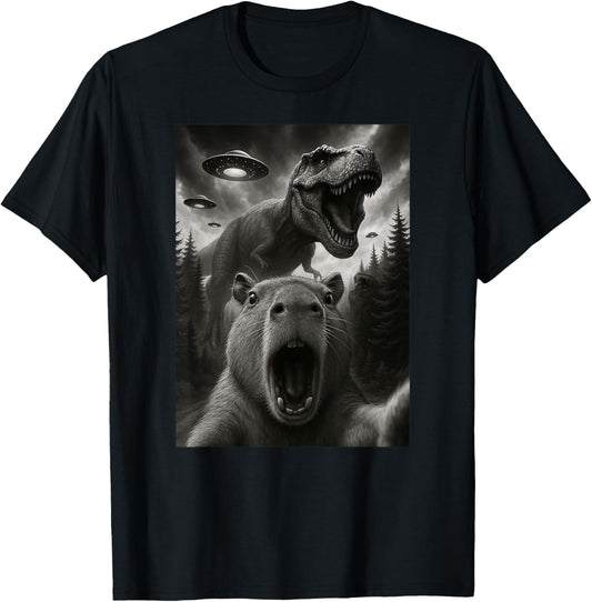 Funny Capybara Selfie Dinosaur Trex Animal Lover Boys Girls T-Shirt