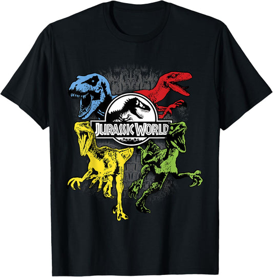 Jurassic World Colorful Dinosaurs Poster Logo T-Shirt