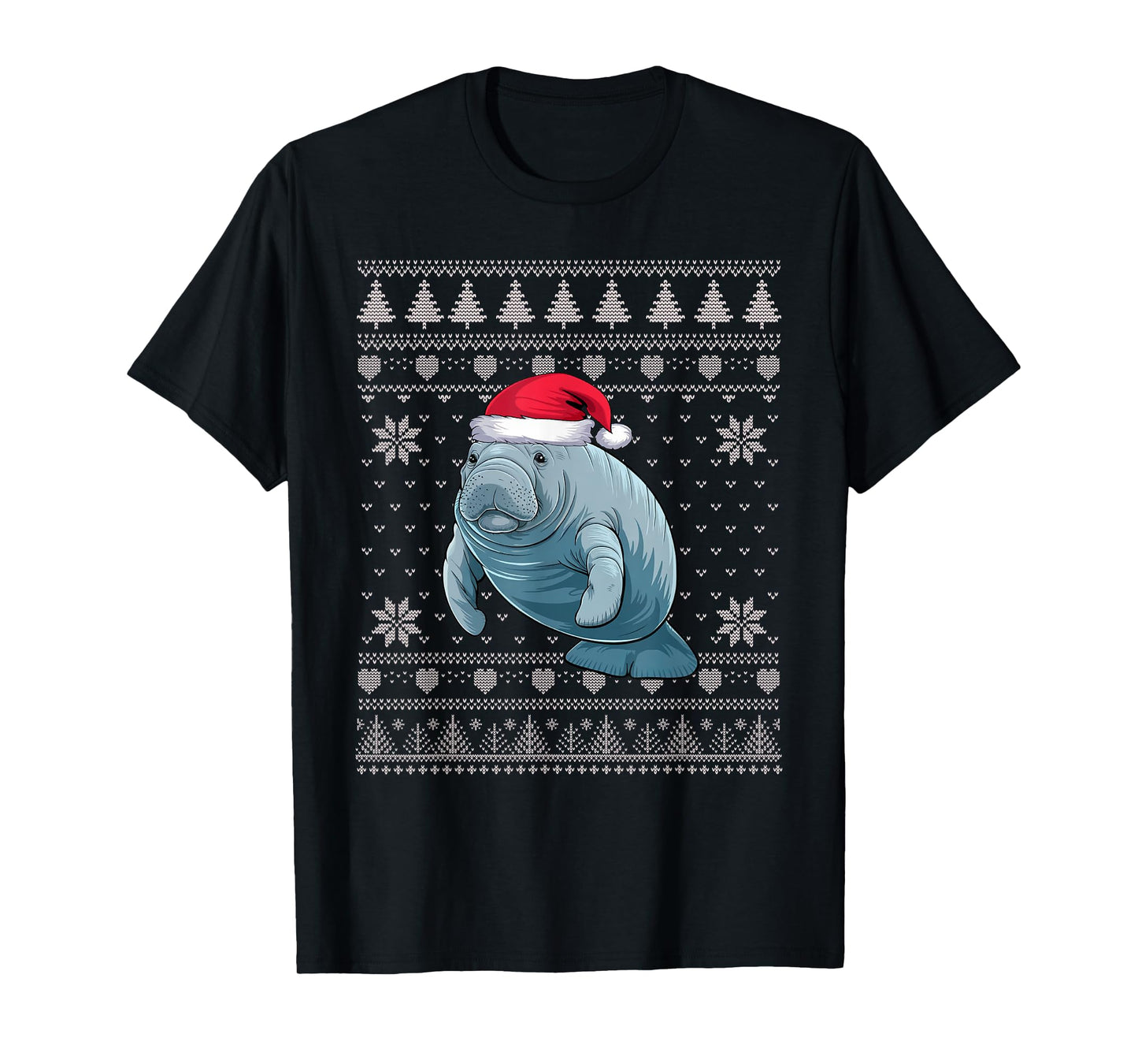 Funny Manatee Ugly Christmas Sweater Santa Xmas PJs T-Shirt
