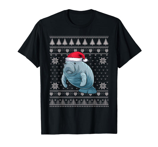 Funny Manatee Ugly Christmas Sweater Santa Xmas PJs T-Shirt