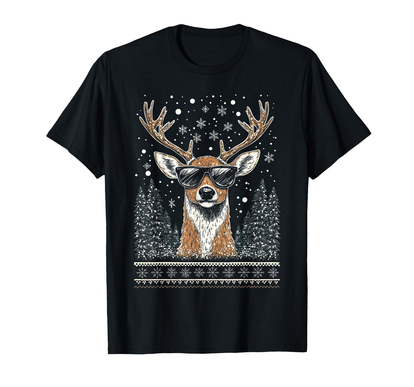 Funny Christmas Reindeer With Sunglasses Ugly Christmas T-Shirt