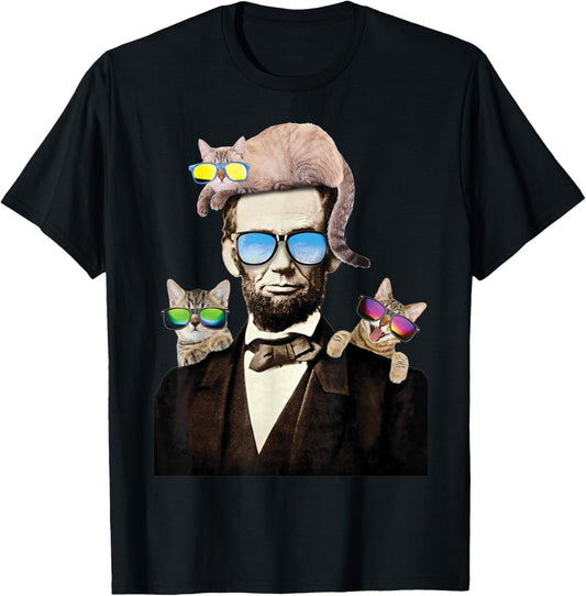 Abraham Lincoln With Cats Humorous T-Shirt T-Shirt