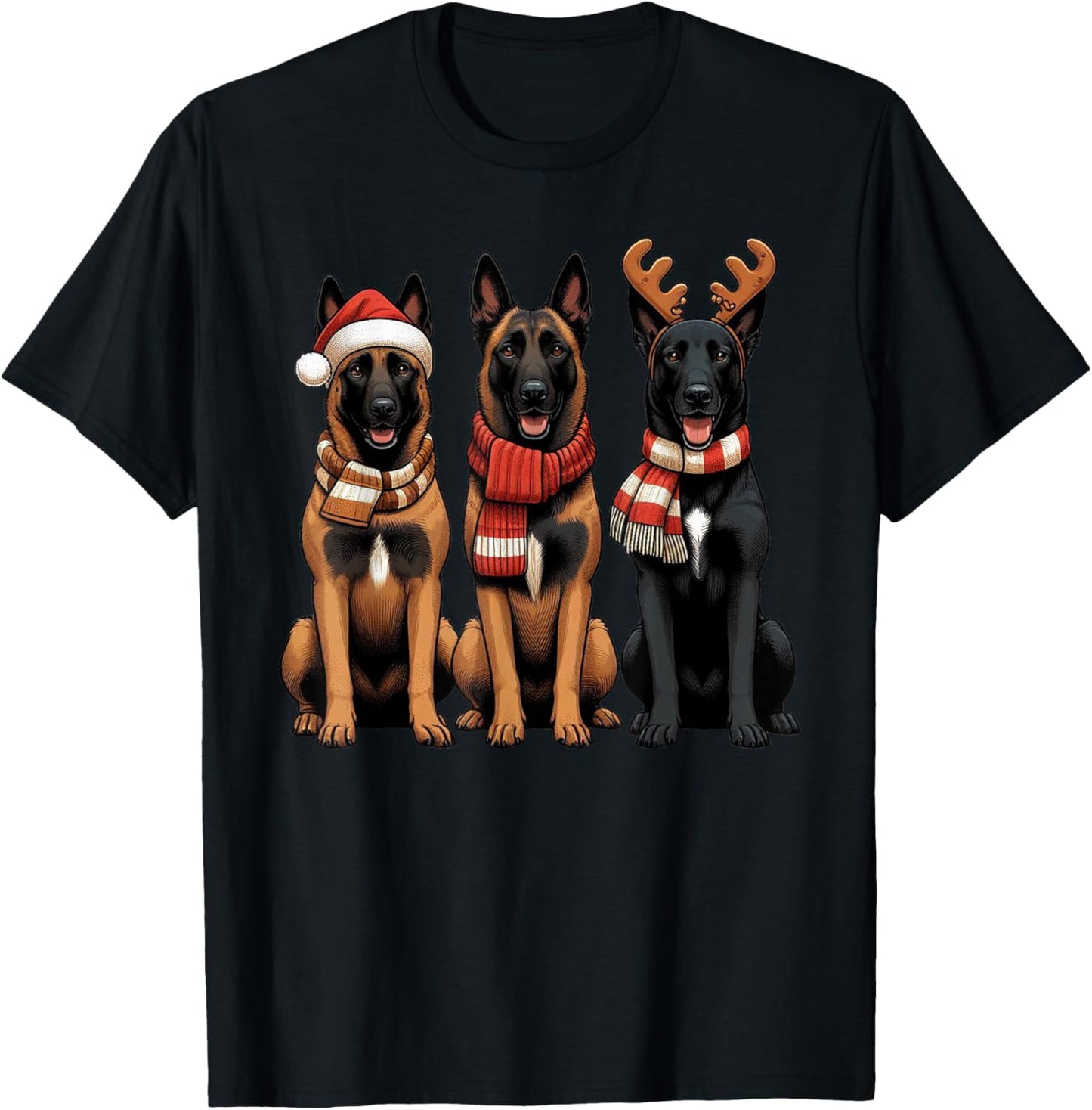 Santa Reindeer Belgian Malinois Christmas Malinois Dog Lover T-Shirt