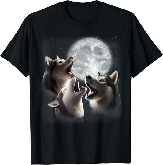 3 Husky Howling At The Moon Funny Siberian Husky Dog Lover T-Shirt