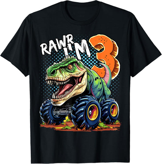 Monster Truck Dinosaur T-Rex 3rd Birthday Boy 3 Year Old T-Shirt