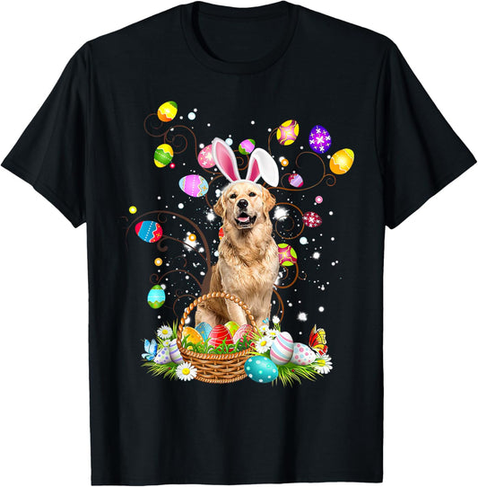 Golden Retriever Dog Easter Egg Hunting Basket Easter Day T-Shirt
