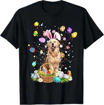 Golden Retriever Dog Easter Egg Hunting Basket Easter Day T-Shirt for Men Women