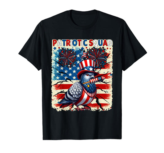 Patriotic Squad Pigeon 4th Of July Fireworks US Flag Lover T-Shirt