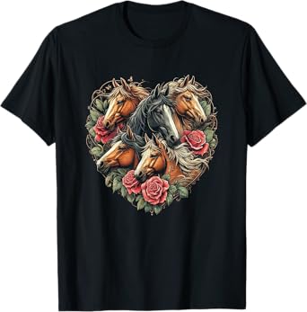 Horse Love Heart Equestrian Horse Rider Lovers T-Shirt