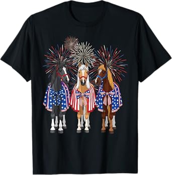 4th of July Horses with Fireworks and Flag Outfits USA T-Shirt