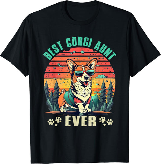Best Corgi Aunt Ever Dog Lover Vintage Retro Sunset T-Shirt
