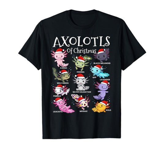 Axolotls of Christmas Kawaii Cool Graphic for Boys Girls T-Shirt