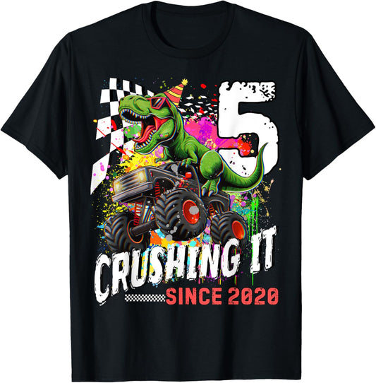 Birthday Monster Truck Dinosaur 5th years old Monster Truck T-Shirt