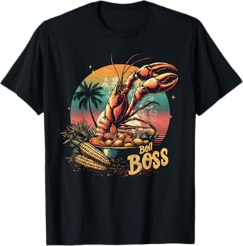 Crawfish Boil Boss Retro Sunset Lobster Cajun Food Festival T-Shirt
