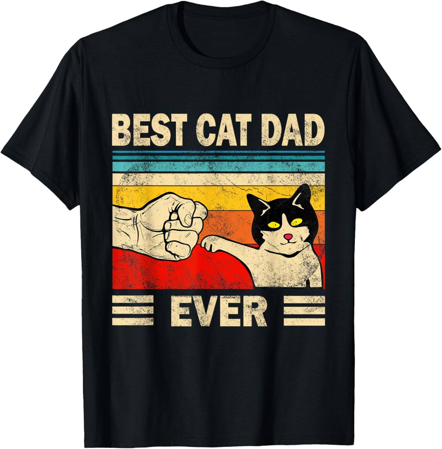Vintage Best Cat Dad Ever Bump Fit Father's Day 2025 T-Shirt