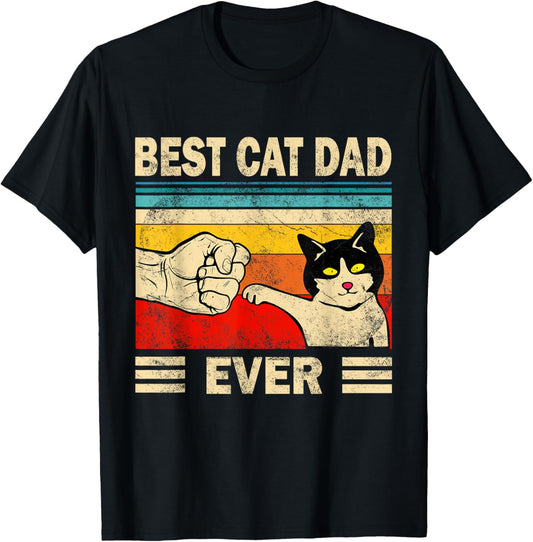 Vintage Best Cat Dad Ever Bump Fit Father's Day 2025 T-Shirt