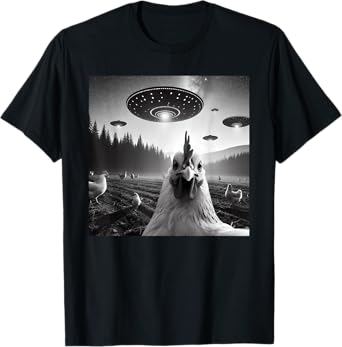 Chicken Selfie With Alien UFO Tee Funny Gifts Men Women Kids T-Shirt